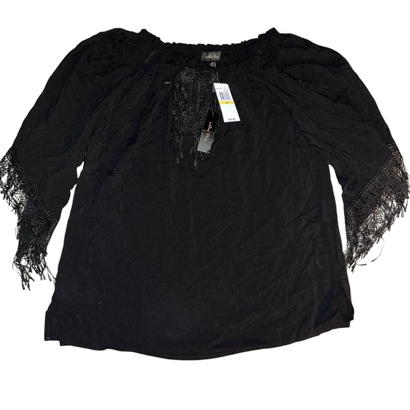 Melissa Paige Women M Black Thin Whimsey Goth Flutter Sleeve Top Fringe Fairy - Picture 1 of 11